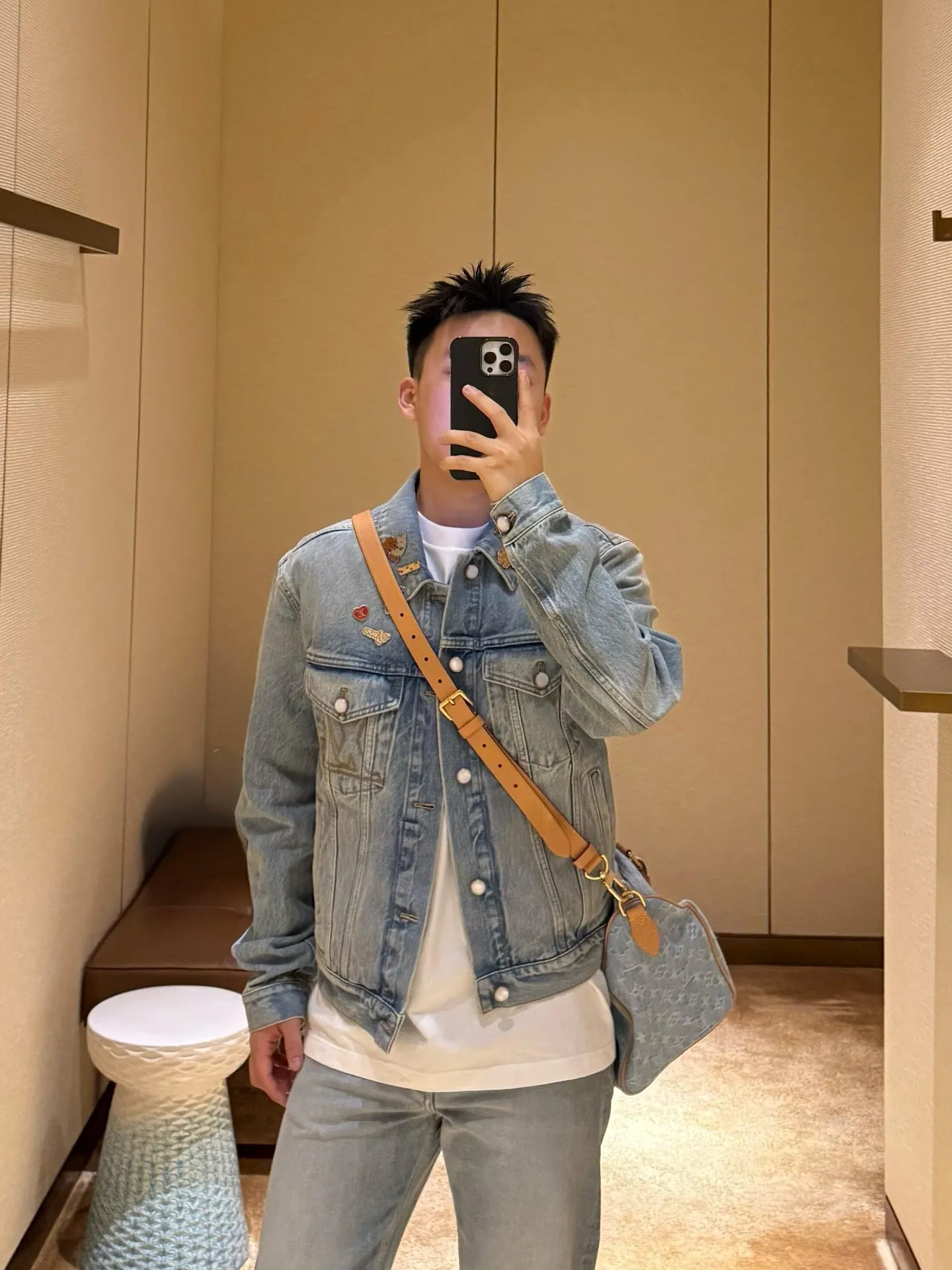 Louis Vuitton/Louis Vuitton hardware leather skateboard denim jacket
